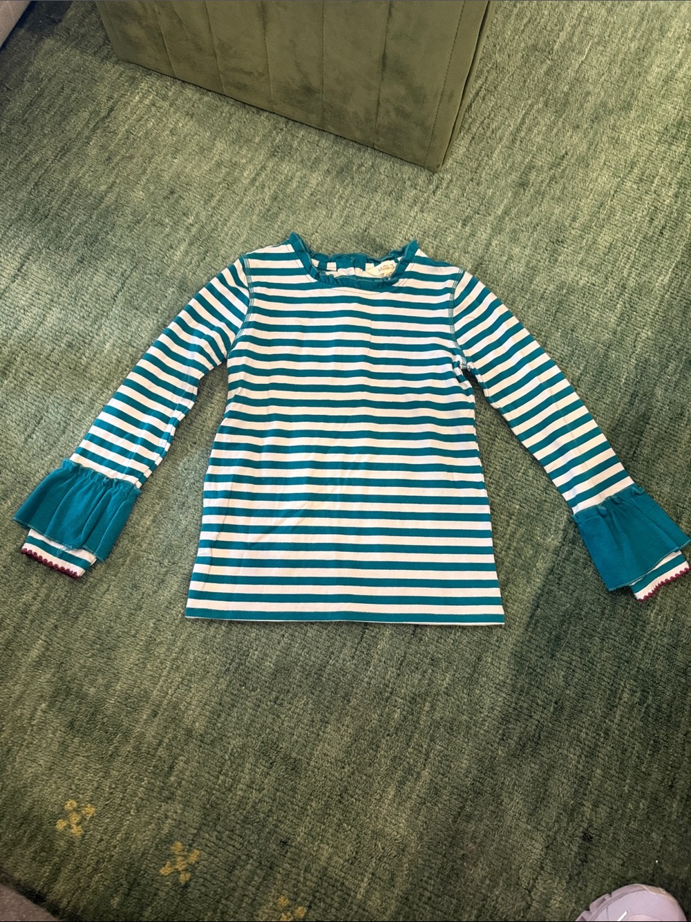 Matilda Jane Teal & White Striped Long-Sleeve Top with Ruffle Cuffs